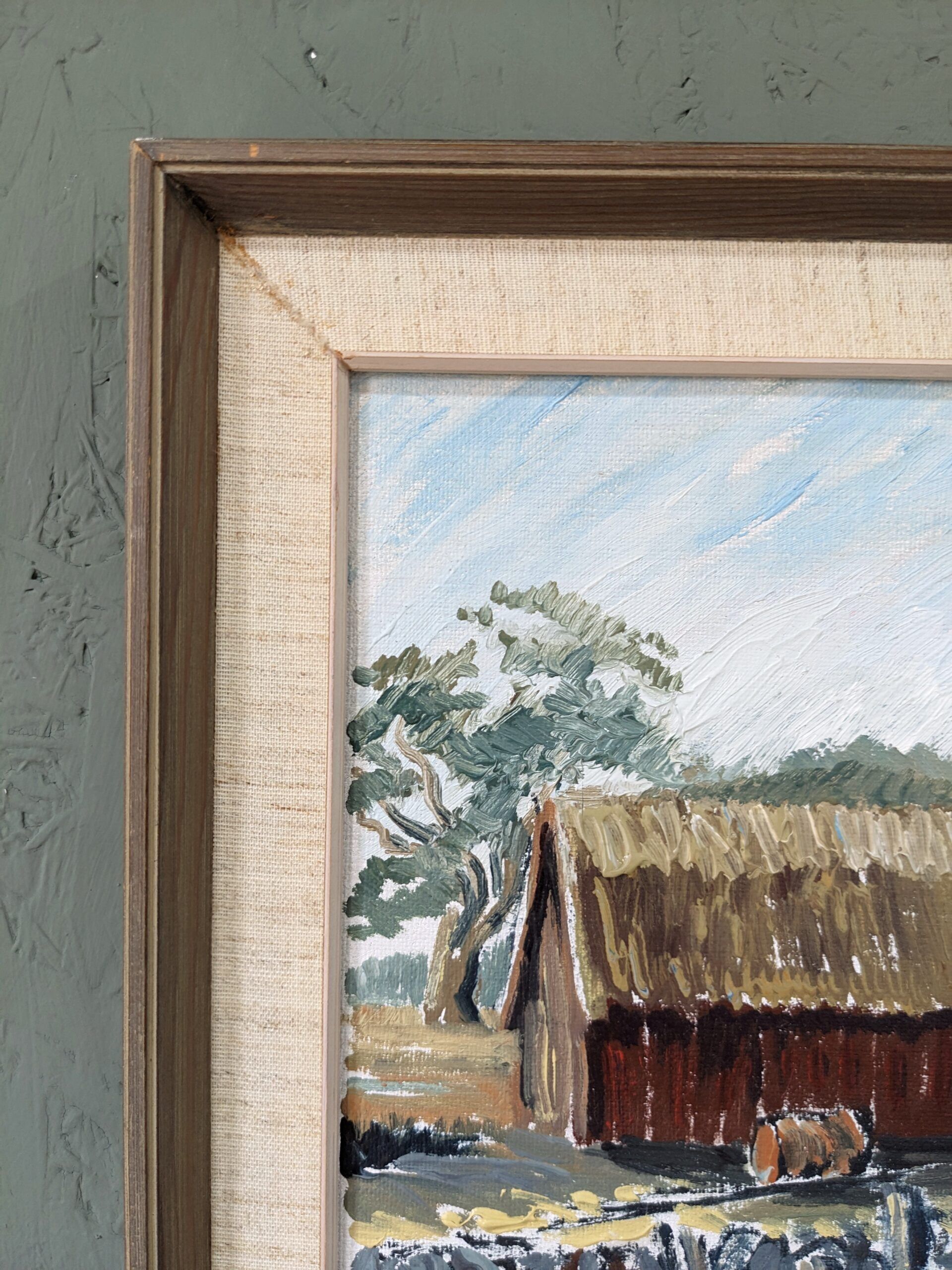 1971 Mid-Century Modern "Boathouse", Vintage Swedish Framed Oil Painting