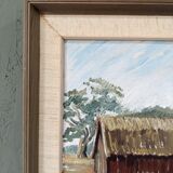 1971 Mid-Century Modern "Boathouse", Vintage Swedish Framed Oil Painting