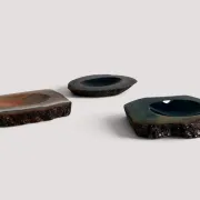 1970s Italian Agate Ashtrays/ Vide-Poche, Set of Three Natural Stone Trays