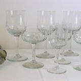 Service de verres en cristal ciselé, 3 x 6 verres, 18 verres au total, 1950, vintage