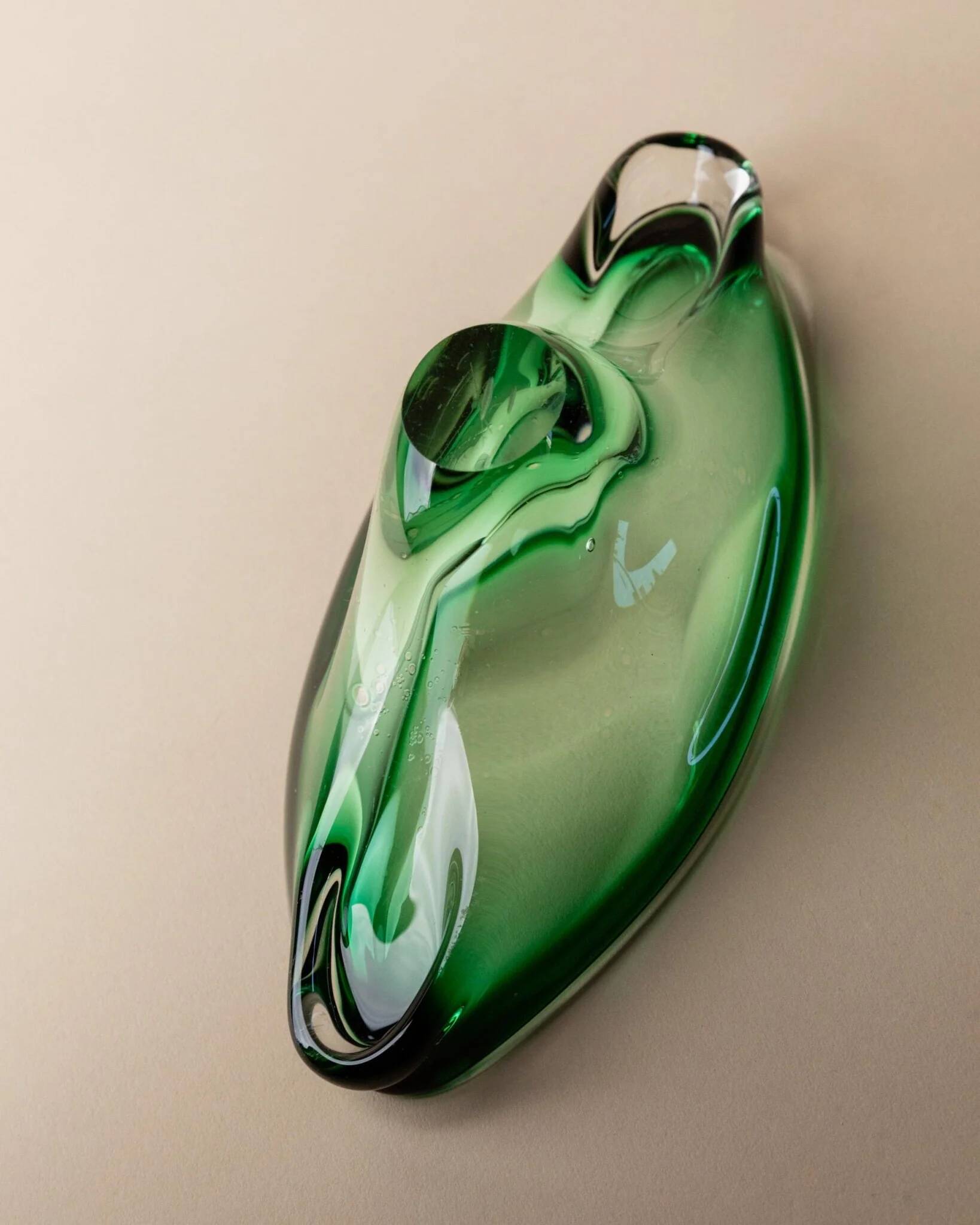 Green Murano Glass Bowl, Hand-Blown Italian 1970s Vide Poche with Organic Shape
