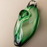 Green Murano Glass Bowl, Hand-Blown Italian 1970s Vide Poche with Organic Shape