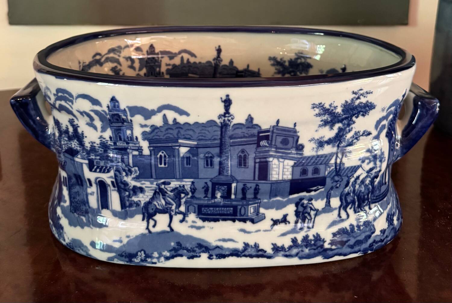 English earthenware planter, blue monochrome, 20th century