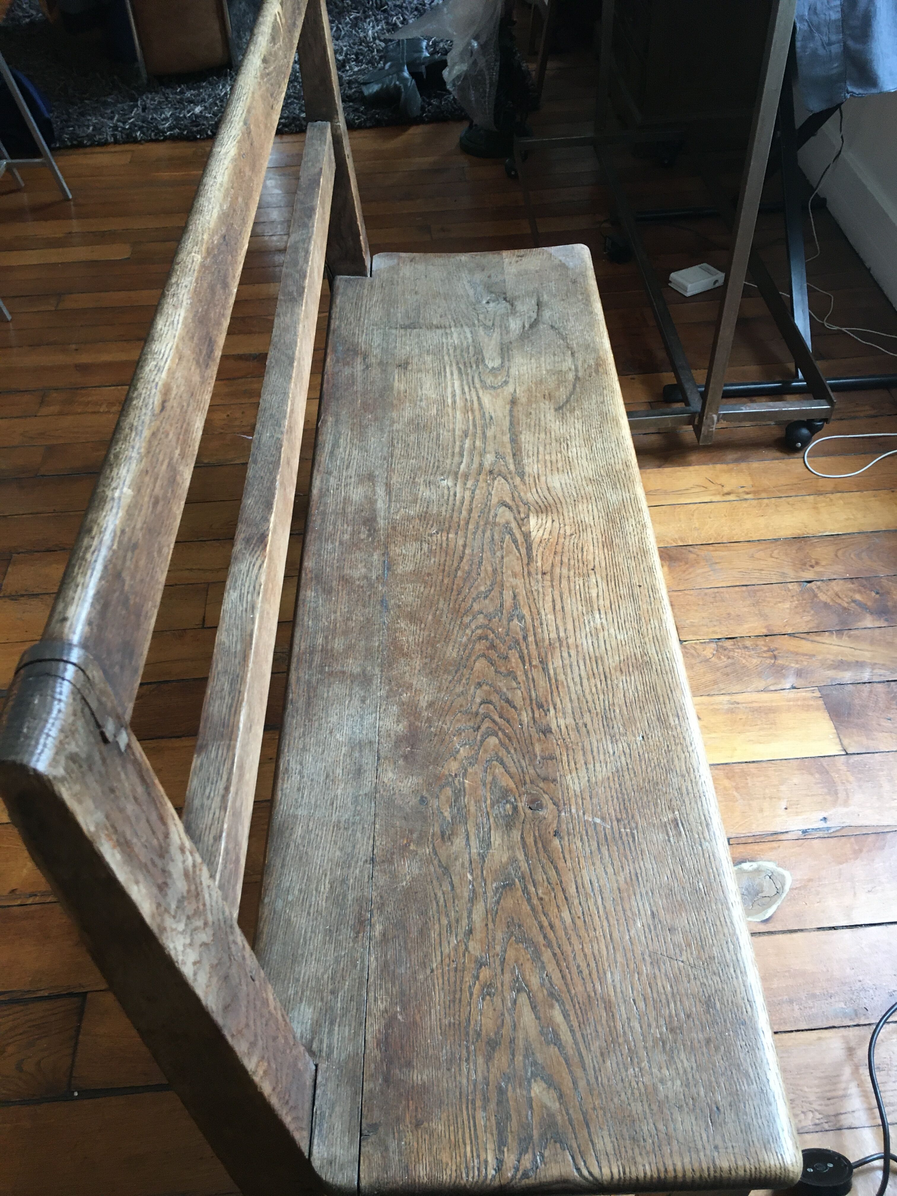 Old solid wood back bench