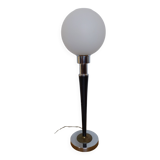 Mazda lamp chrome brass wood opaline globe