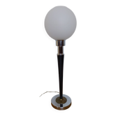Mazda lamp chrome brass wood opaline globe