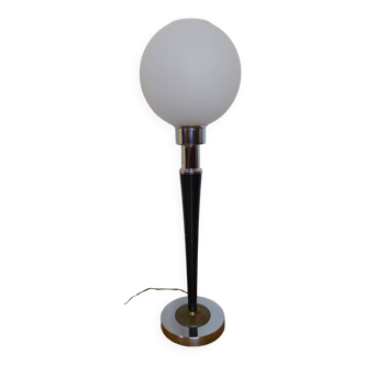 Mazda lamp chrome brass wood opaline globe