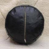 Moroccan pouf in dark black leather