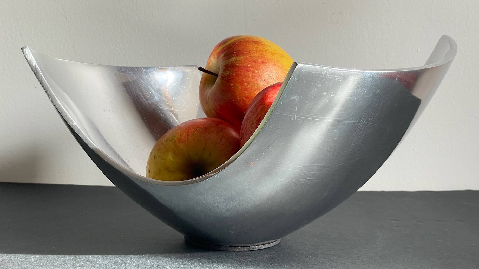 Vintage polished metal fruit bowl