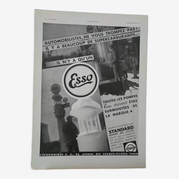 Publicité vintage  station Esso ancienne pompe issue revue 1933