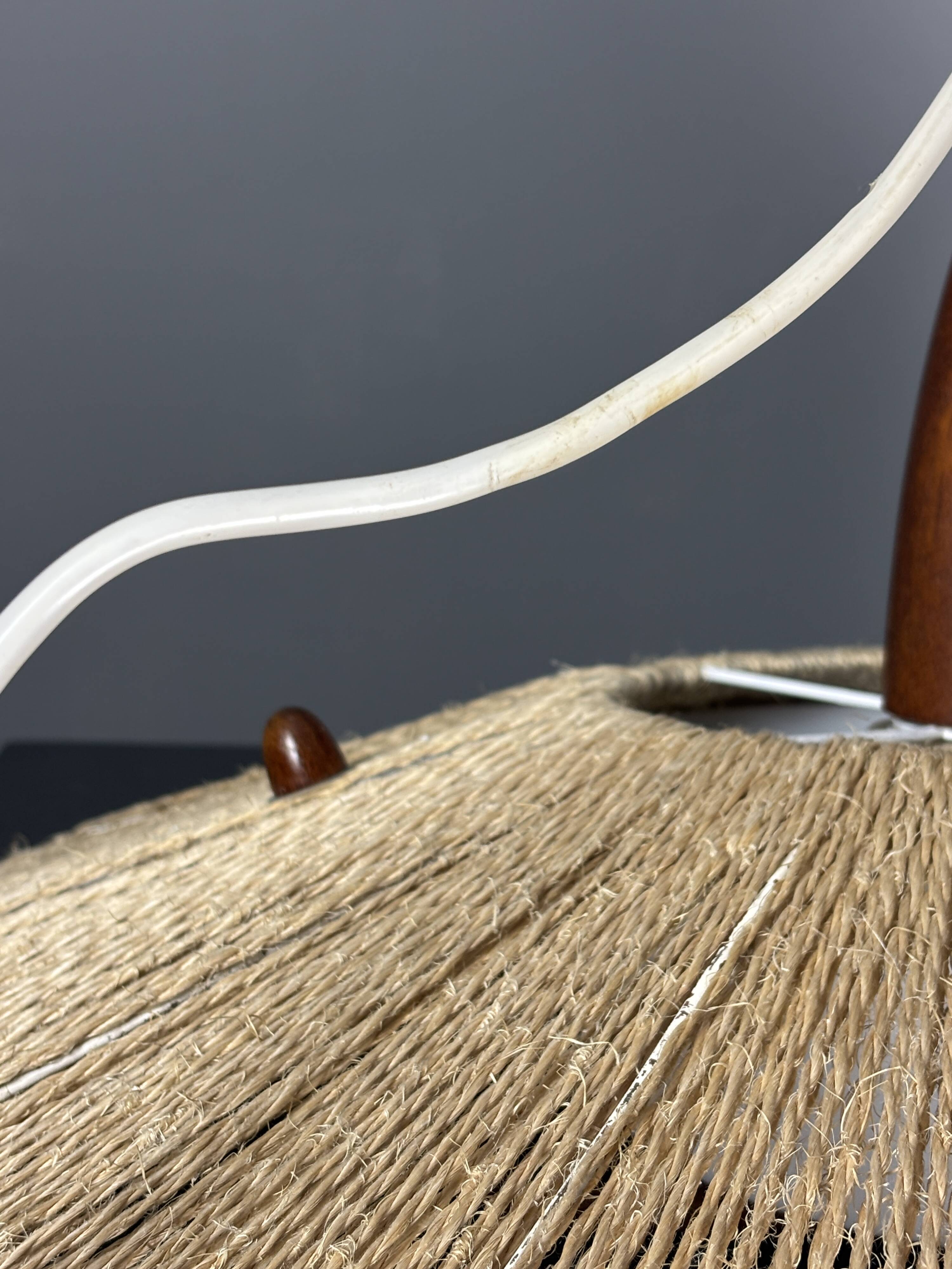 Large Mid-Century Teak and Sisal Cord Hanging Pendant by Temde Leuchten,60s