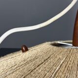 Large Mid-Century Teak and Sisal Cord Hanging Pendant by Temde Leuchten,60s