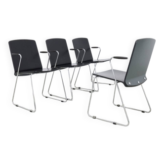 4x Chaises de salle à manger en contreplaqué et chrome, années 1990