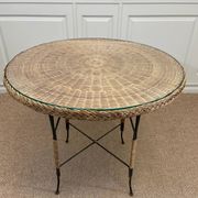 Table en osier Art Déco avec plateau en verre, Allemagne, vers 1920