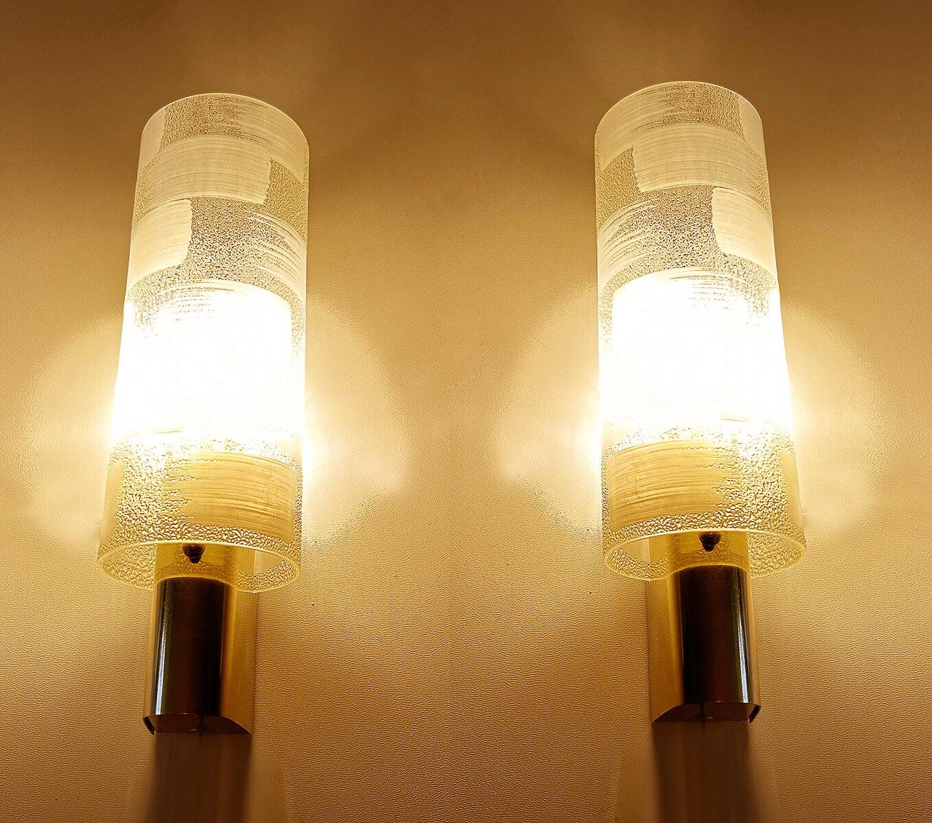 Vintage brass and glass sconces, 1970s, set of 2