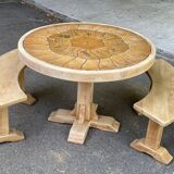 Pair of renovated Barrois-style curved benches in solid oak
