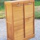 Curtained filing cabinet in golden blond oak 2 columns from the 1950s
