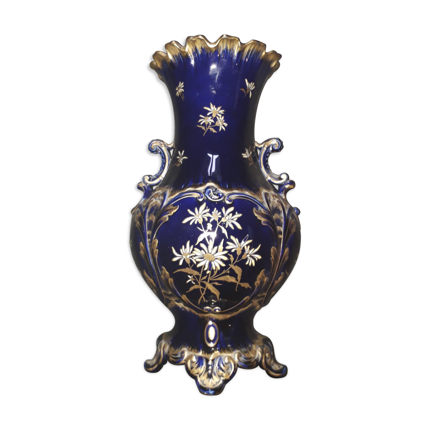 Midnight blue ceramic vase Sarreguemines