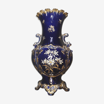 Midnight blue ceramic vase Sarreguemines