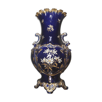 Midnight blue ceramic vase Sarreguemines