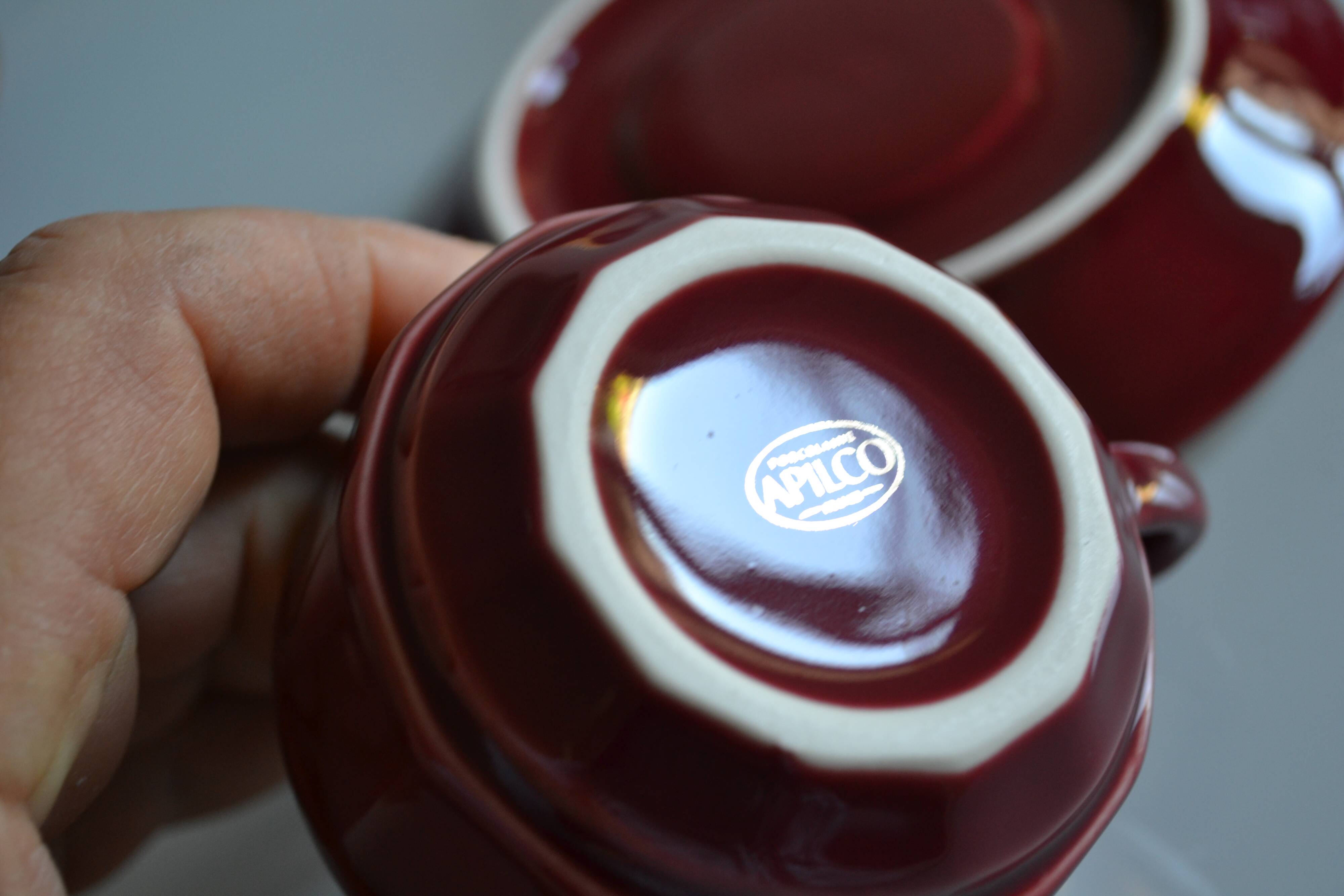 Set of 6 Apilco cups ** Rare colour Bordeaux or Burgundy **