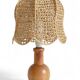 Mid-Century Bohemian Table Lamp, Pine Wood & Raffia, Italy, 1970s