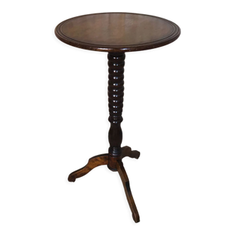 Fifth wheel side table tripod wood turned vintage