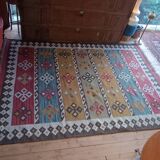 Kazakh oriental rug, vintage kilim from the 1930s. Handcrafted work.