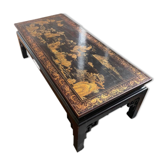 Asian black and gold lacquered coffee table