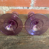 Pair of Antique CRISTAL D’ARQUES Candle Holders Moulded Purple Glass Vintage
