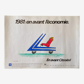 Affiche originale "En avant Citroën, l'économie" Raymond Savignac 35x49cm 1981