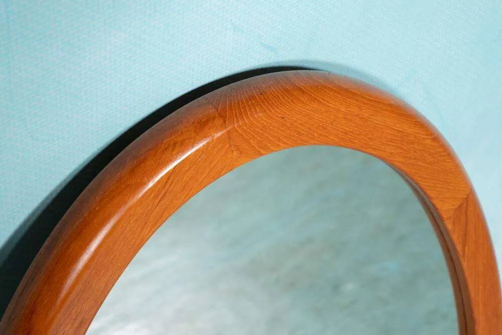 XL oval mirror vintage Danish design in teak by Christensen Silkeborg
