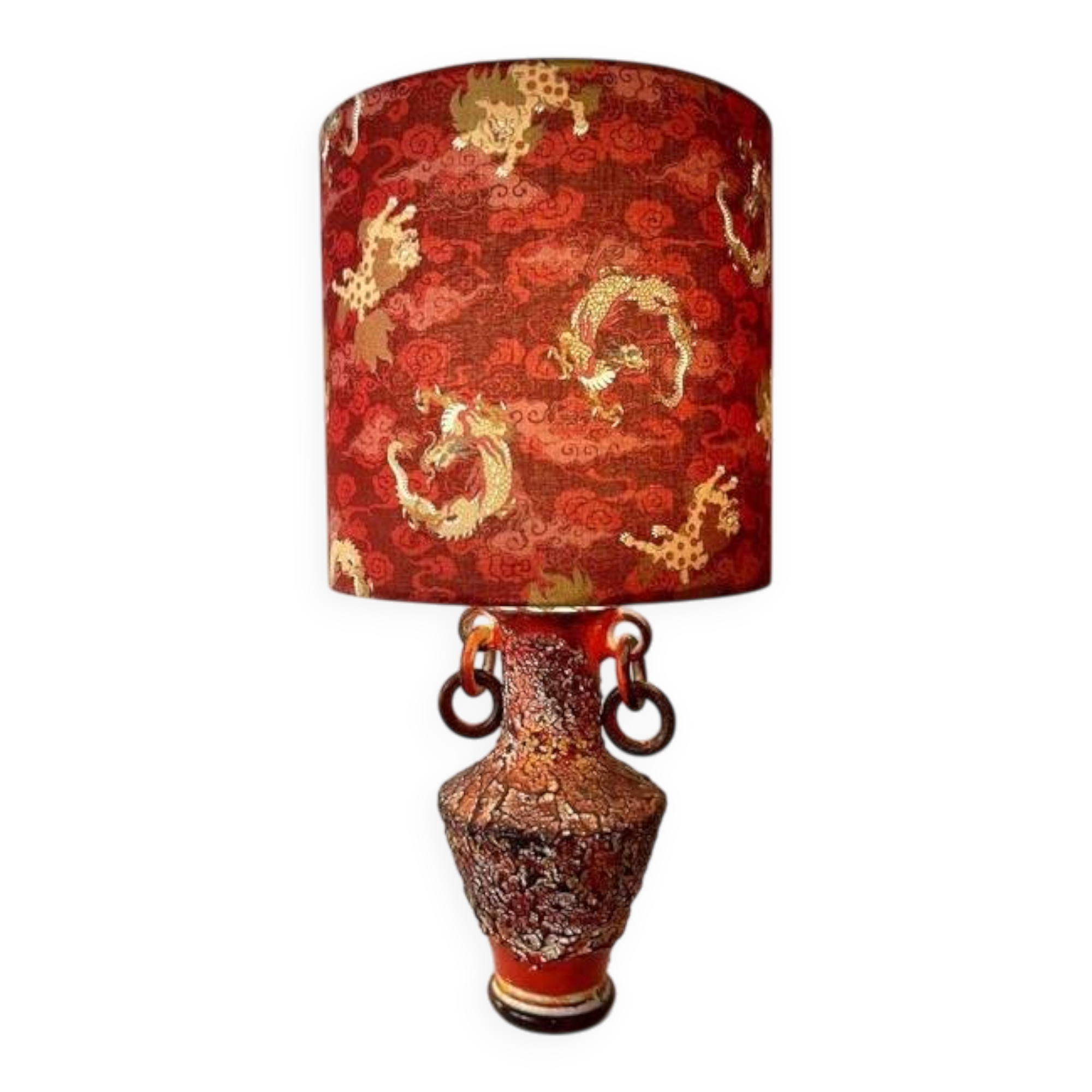 Expressive Fat-Lava vase lamp with dragon lampshade