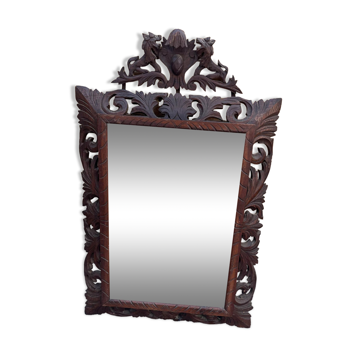 Carved wooden mirror - beveled ice - early twentieth century