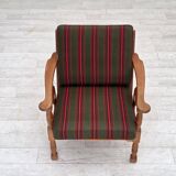 1970s, Danish armchair, green furniture wool, solid oak wood.