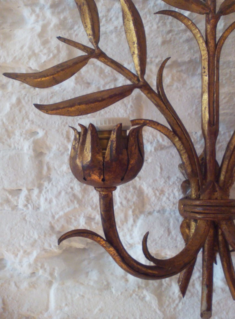 Floral applique in 1950s gold metal