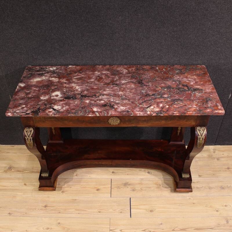 19th century Italian Empire style console table with marble top