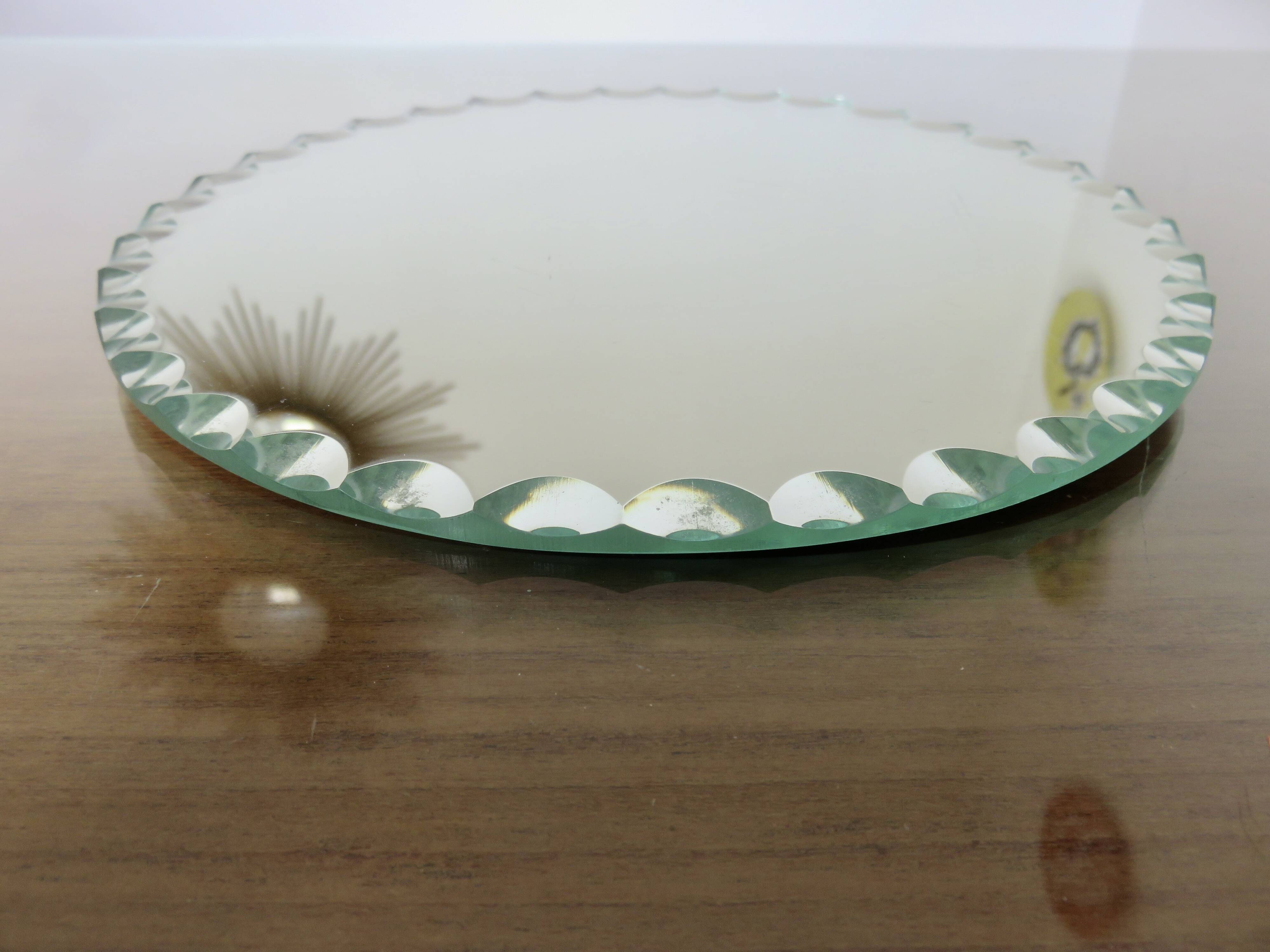 Vintage round mirror, freestanding, Art Deco, bevelled, 1940s 50s
