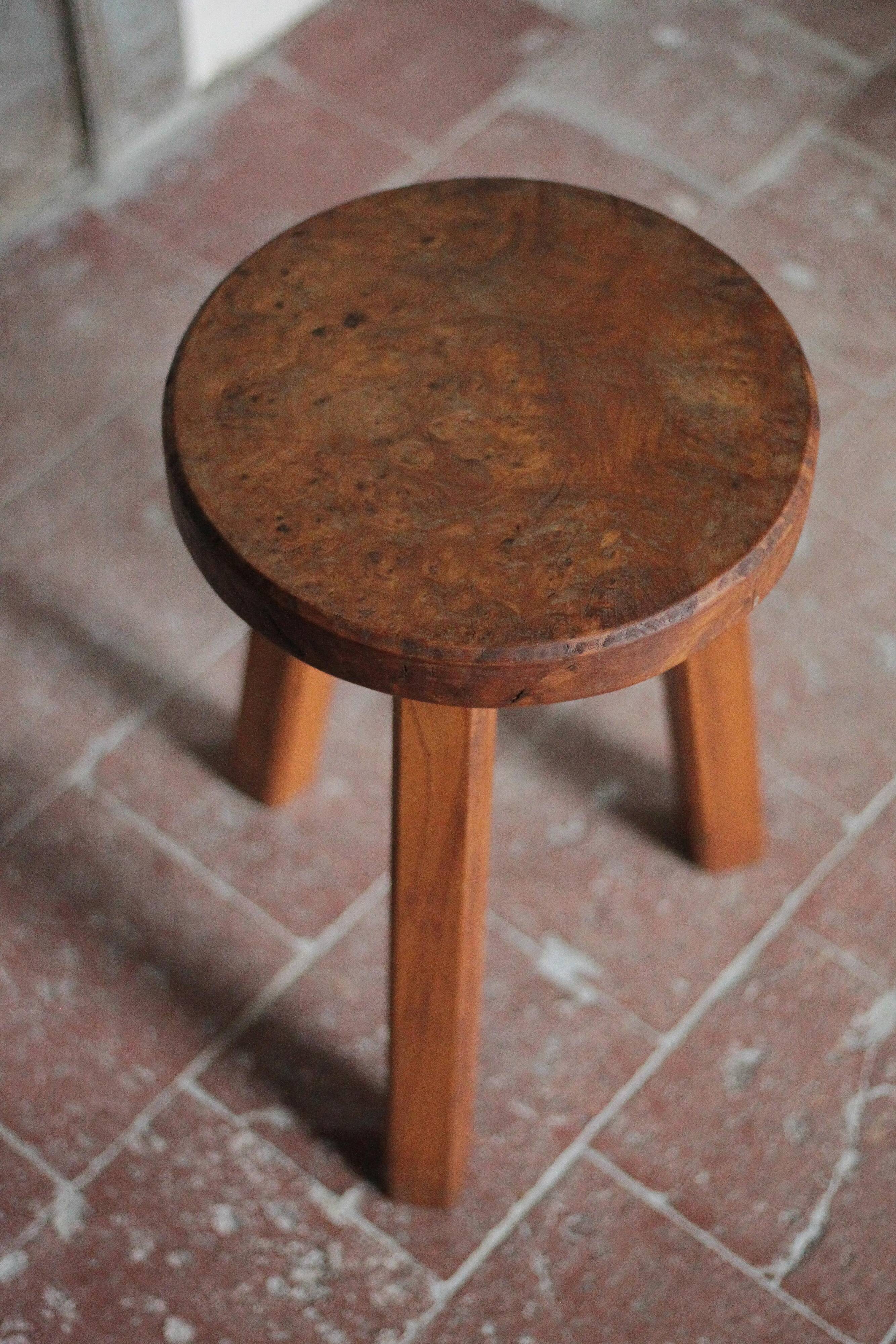 Vintage stool, handcrafted wooden stool, brutalist style, plant stand