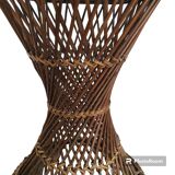 Old Diabolo Stool In Woven Rattan Year 60-70 Vintage Decoration