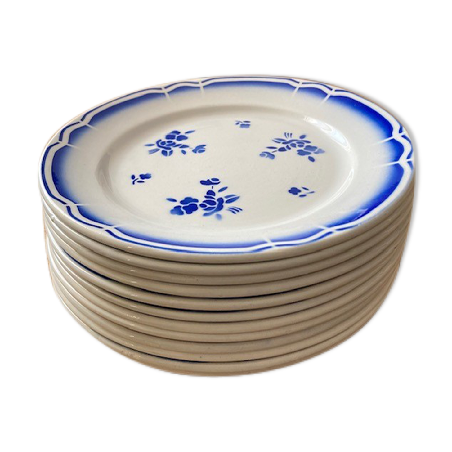 Set of 12 plates with opaque porcelain dessert Badonviller