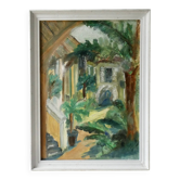 Painting, oil on canvas, garden, palm tree