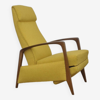 Yellow armchair with foldable footrest, 1960s