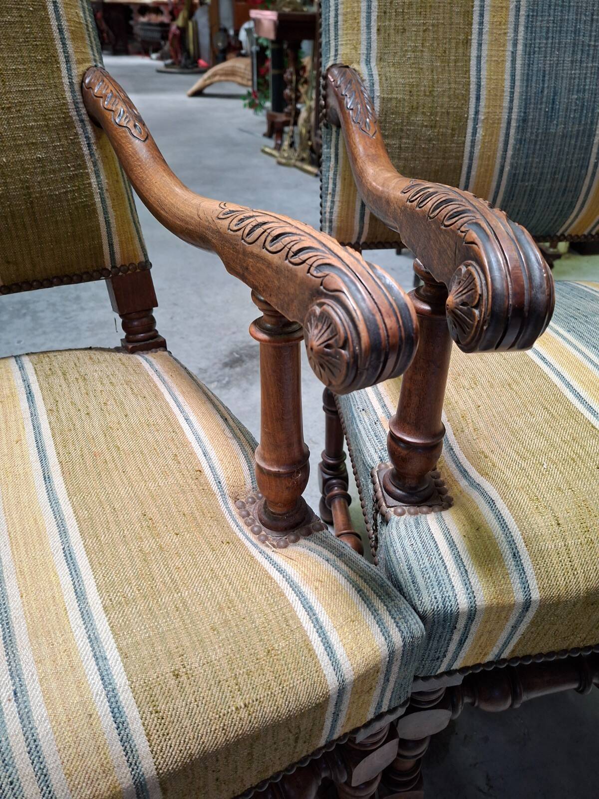 Pair of walnut armchairs – Louis XIII style – Turned and carved wood - X