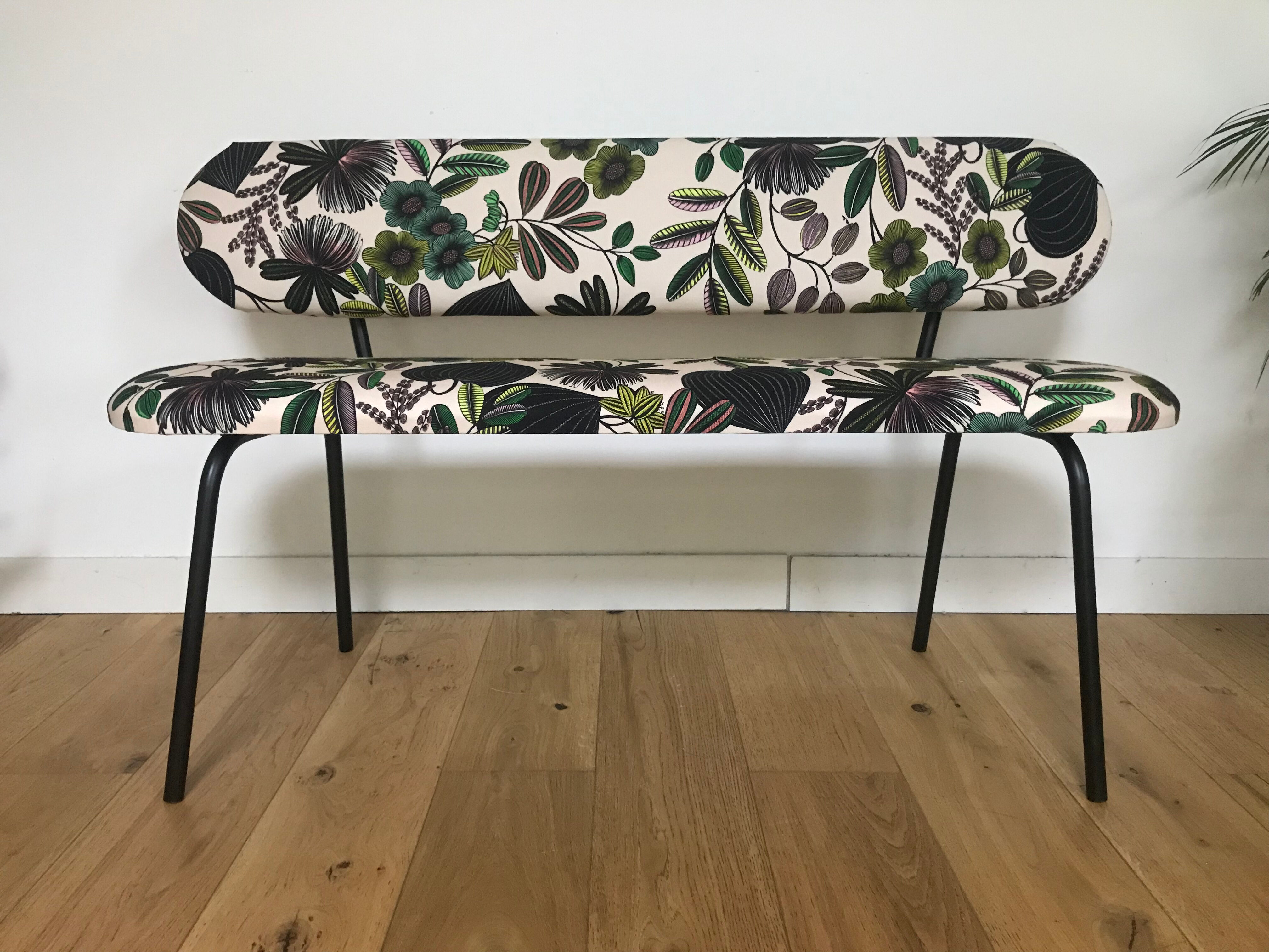Bench upholstered floral fabric