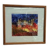 Huile sur toile vintage européenne "Abstrait" par un artiste inconnu, vernie et encadrée 33×30cm