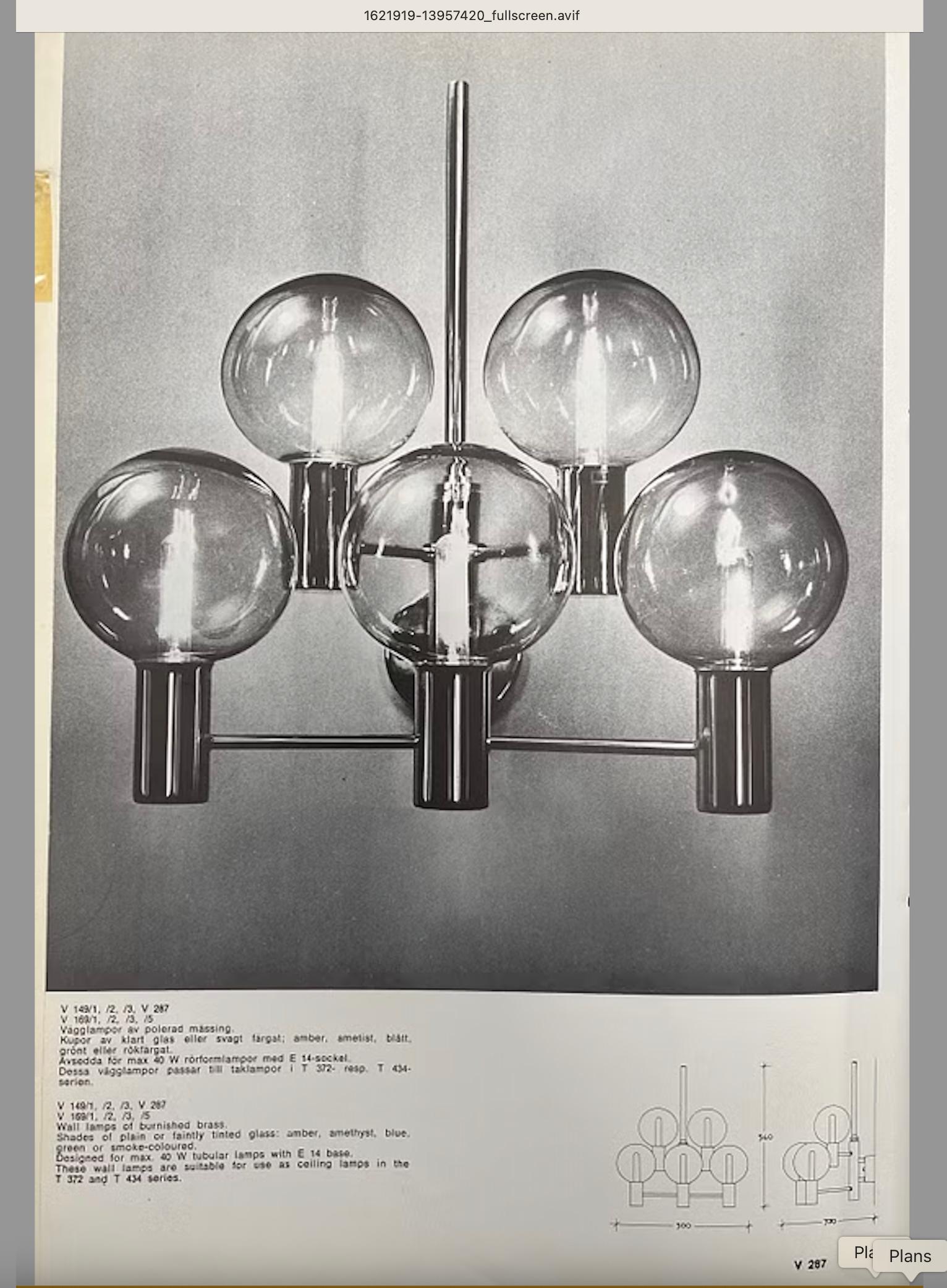 Hans-Agne Jakobsson Clear Glass and Brass Wall Lights, a pair, Sweden 1960