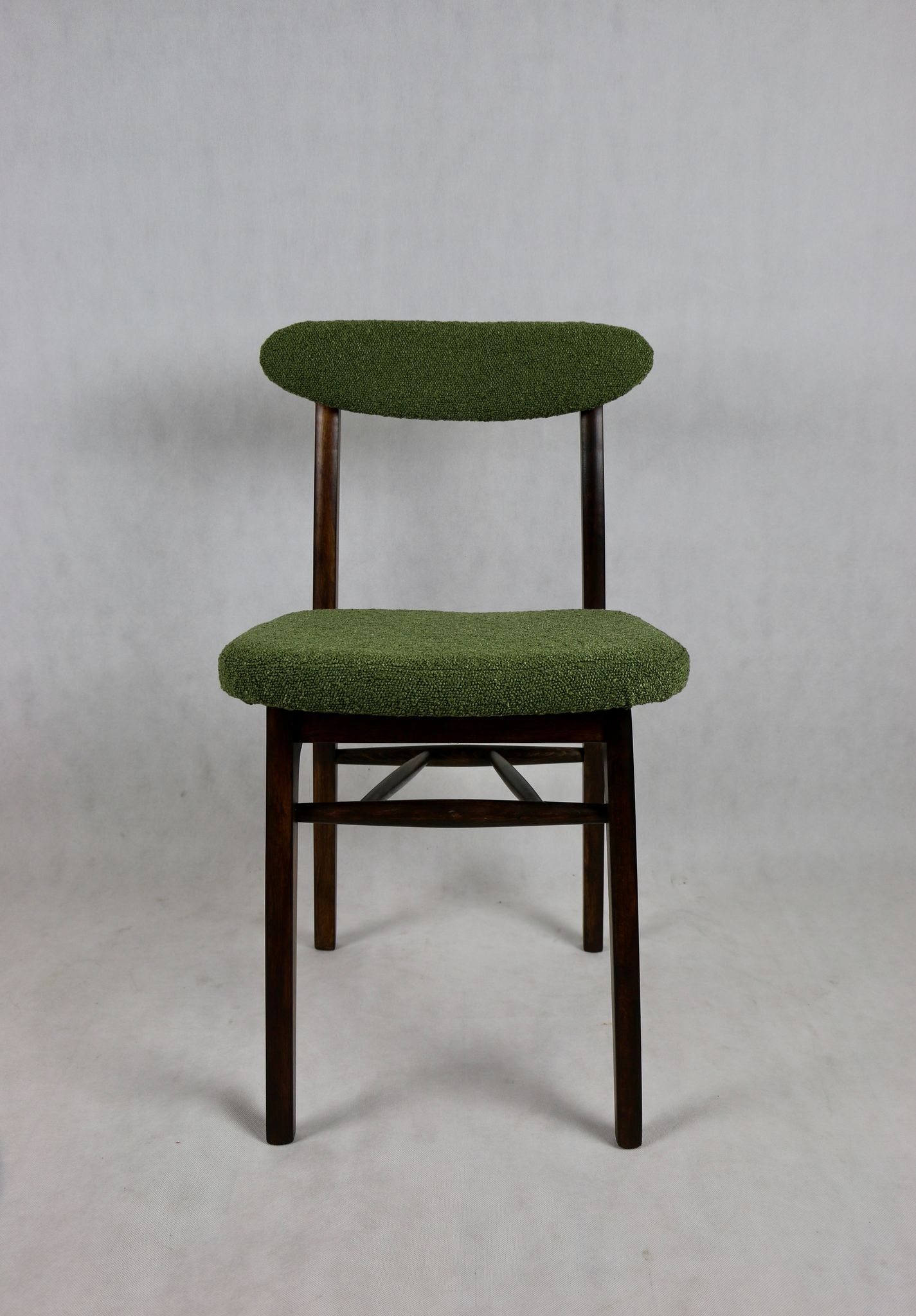 Green olive boucle dining chair from rajmund halas, 1970s,