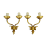 Pair of gilded metal sconces with 2 candles, 60s