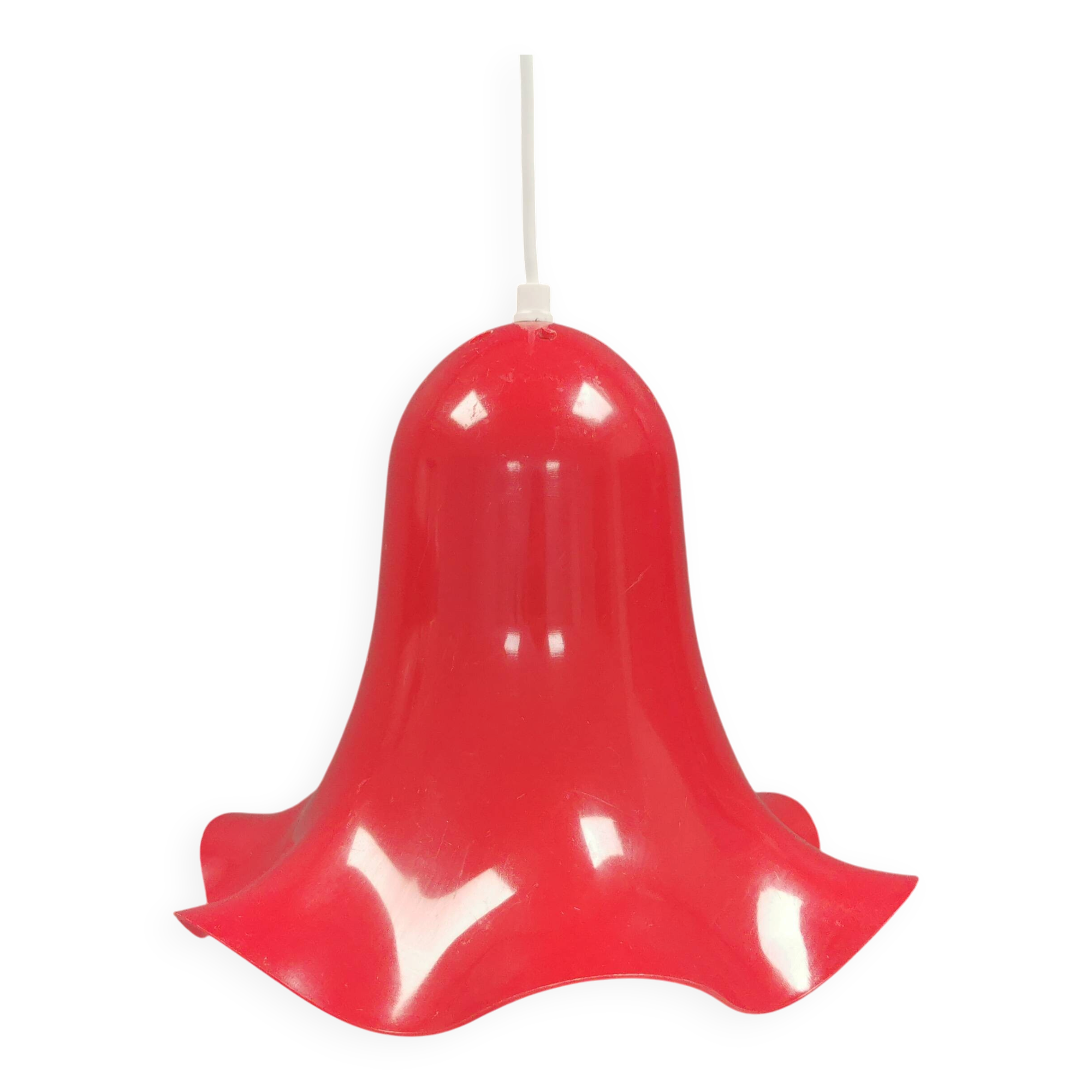 Red vintage hanging lamp made from ABC plastic. Denmark 1980s
